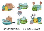 stack of dirty kitchen utensil... | Shutterstock .eps vector #1742182625