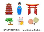 Japan Symbols With Bonsai Tree...