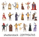 Middle Ages with Medieval People Characters Big Vector Illustration Set