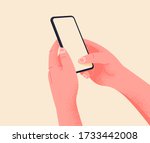 holding phone in two hands.... | Shutterstock .eps vector #1733442008