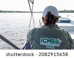 Small photo of Melgaco, Para, Brazil - Nov 08, 2021: Public servant of Chico Mendes Institute for Biodiversity Conservation (ICMBio) in inspection activity by rivers in the brazilian amazon region.