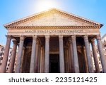 Small photo of Pantheon building in Rome, Italy; translation: "M(arcus) Agrippa, son (F) of Lucius (L), Consul (COS) for the third time (Tertium), built this"