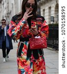 Small photo of LONDON, UK- February 18 2018: Estelle Pigault on the street during the London Fashion Week