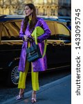 Small photo of PARIS, France- February 27 2019: Estelle Chemouny Pigault on the street during the Paris Fashion Week.