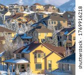Small photo of Square crop Scenic town with unobstructed view of towering snowy peaks of Wasatch Mountain