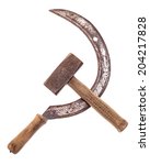 Small photo of Hammer and sickle isolated on white background