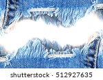 Denim Jeans Ripped Destroyed Torn Blue Edge frame isolated on white background, text place