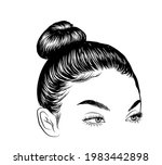 female with hair bun and baby... | Shutterstock .eps vector #1983442898