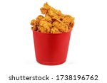 Small Red Bucket Chicken Fried White Background