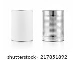 Close-up various metal and white tin can on white background separated shot. Include clipping path in both object.