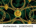   gold chains and pendants with ... | Shutterstock .eps vector #1438554392