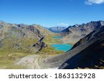 Small photo of Jori lakes called Joriseen in the heart of a barren mountain landscape, Swiss Alps, near to Davos, Switzerland, Europe