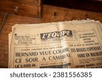 Small photo of paris , France - 10 21 2023 : L'equipe old vintage French nationwide daily newspaper devoted to sport logo brand and text sign in 1963