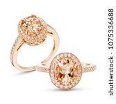 Small photo of Morganite Ring with diamond group on white isolate Solitaire Style Ring