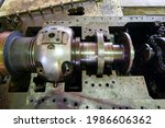 Small photo of Rotor turbine of power electric 30 megawatts generator in geothermal power plant, maintenance jobs in electric power plant