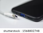 Smartphone new fast USB Type-C port on mobile phone and cable / usb type c charge phone technology fast charge