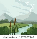River Landscape With Reed And...