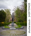 Small photo of YEREVAN, ARMENIA - APRIL 20, 2019 View of the Student's Park, the statue of prominent Armenian astrophysicist Victor Hambardzumyan and with University observatory in the background.