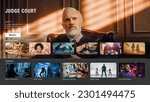 Small photo of Interface of Streaming Service Website. Online Subscription Offers TV Shows, Fiction Films, Podcasts. Screen Replacement for Desktop PC and Laptops With Featured Reality Television Courthouse Show.