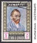 Small photo of UMM AL-QUWAIN - CIRCA 1967: stamp printed by Umm al-Quwain, shows Self portrait Vincent Willem van Gogh (1853-1890). Dutch post-impressionist artist, circa 1967