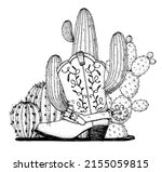 cowboy boot and cacti sketch.... | Shutterstock .eps vector #2155059815
