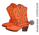 cowboy boots. hand drawn vector ... | Shutterstock .eps vector #2155311165
