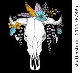 buffalo skull and flowers... | Shutterstock .eps vector #2155787895