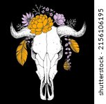 buffalo skull and flowers... | Shutterstock .eps vector #2156106195