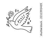 Line Art Dove. Flying Pigeon...