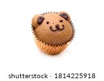 Cup cake in cute bear shaped, Ideas for homemade dessert, food art for kids. Selective focus, white background