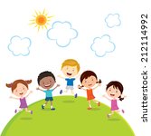 jumping kids. friends. children ... | Shutterstock .eps vector #212114992