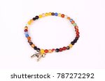 Color women bracelet on hand, shamballa isolated on white background