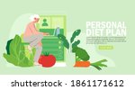 woman sits plans her diet... | Shutterstock .eps vector #1861171612