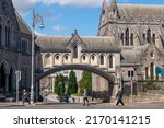 Small photo of Dublin, Ireland - June 1, 2022: Iconic Bridge and Synod hall, the building that houses Dublinia, part of Dublin Christ Church Cathedral in Dublin, Ireland
