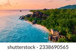 Small photo of Anse Source d'Argent, La Digue Seychelles, tropical beach during a luxury vacation in Seychelles. Tropical beach Anse Source d'Argent, La Digue Seychelles