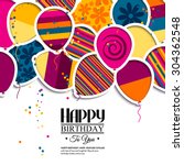 vector birthday card with paper ... | Shutterstock .eps vector #304362548