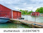 Red Old Boat Huts In Turku...