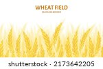 Wheat field background. Cereal plants seamless pattern. Vector cartoon illustration.