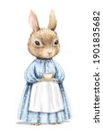 Watercolor Vintage Girl Bunny...