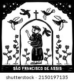San Francisco Oratory. woodcut style illustration, separate vectors