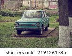 Small photo of Russia Tutaev, June 2022 .Restored Retro car ZAZ-968M .Soviet compact car of small class. This is the cheapest Soviet car of the 80's