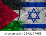 Small photo of Palestine vs Israel flags are made from ground cracks. showing conflict war and enmity between two states