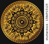 golden mandala on a black... | Shutterstock .eps vector #1586915125