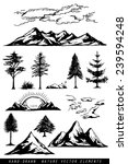 Hand Drawing Mountains Pines...