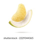 Small photo of Pomelo pulp levitate isolated on white background.Clipping path.