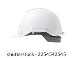 Side view of A new white safety helmet isolated on white background. Clipping path.