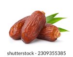 Small photo of Dried dates fruits isolated on white background. Clipping path.