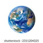 Small photo of Blue planet earth Atlantic ocean zone. isolated on white background. Clipping path. Elements of this image furnished by NASA.
