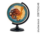 Small photo of octopus day, world octopus day, international octopus day, octopus plate on top of the globe stand
