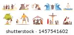 Bible narratives set of isolated doodle compositions with legendary characters and iconographic scenes on blank background vector illustration